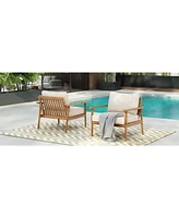 Mid-Century Outdoor Lounge Chairs - Wood Frame & Cushions (Set of 2)