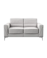63" Light Grey And Silver Faux Leather Loveseat