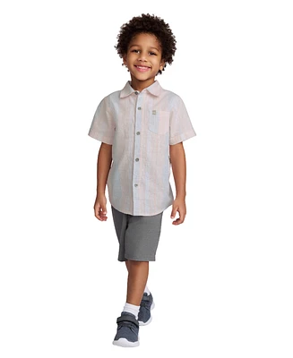 Calvin Klein Toddler and Little Boys 2-Piece Striped Woven Button Front Washed Twill Shorts Set