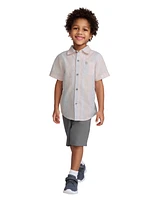 Calvin Klein Toddler and Little Boys 2-Piece Striped Woven Button Front Washed Twill Shorts Set