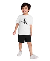 Calvin Klein Toddler and Little Boys 2-Piece Classic Logo T-Shirt Tech Woven Shorts Set