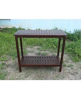 Wooden Workstation for Garden Balcony Garage, Acacia Console Potting Table Brown