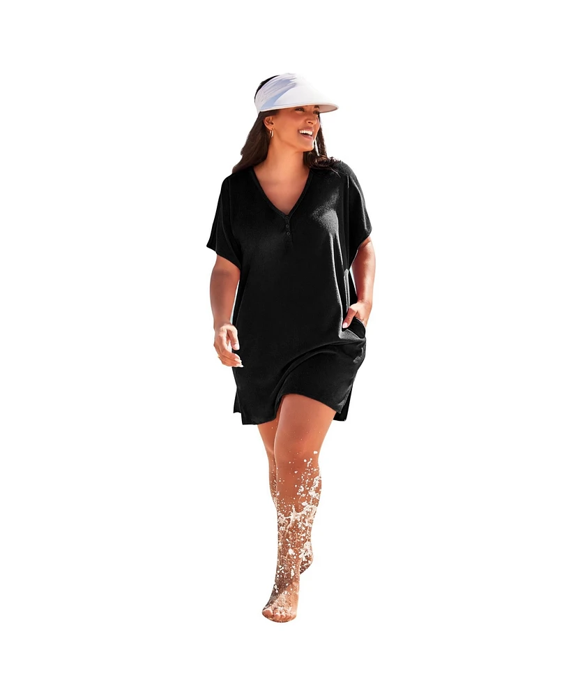 Swimsuits for All Plus French Terry Lightweight Cover Up Tunic