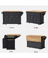 54" Kitchen Island Cart, Drop Leaf, Storage