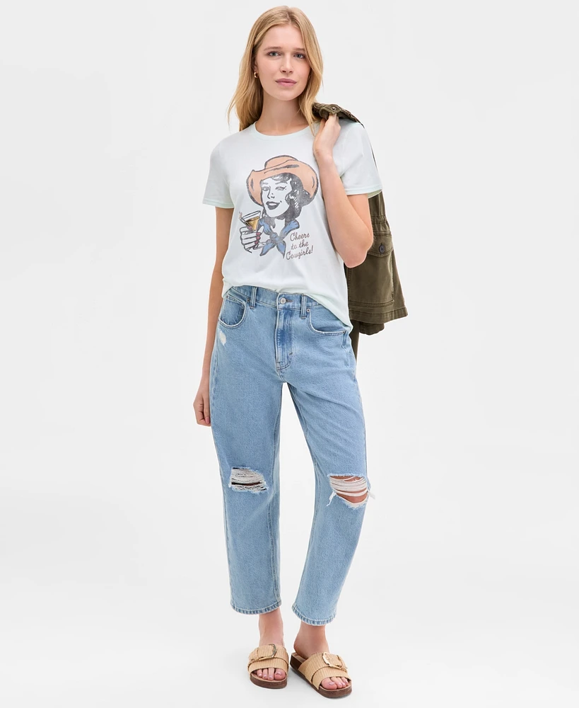Lucky Brand Women's Distressed High Rise Barrel-Leg Jeans