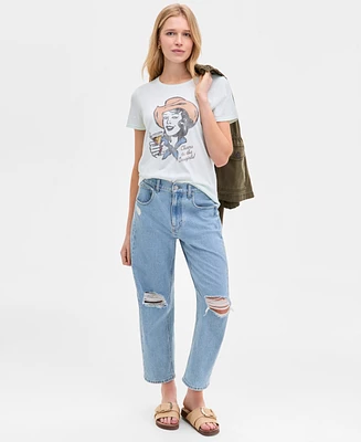 Lucky Brand Women's Distressed High Rise Barrel-Leg Jeans