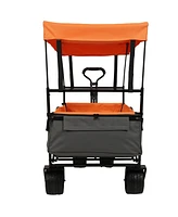 480Lbs Collapsible Wagon with Canopy, 7" All-Terrain Wheels, Orange