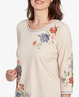Alfred Dunner Petite El Paso Asymmetrical Floral Embroidered Top