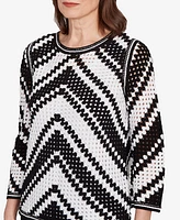 Alfred Dunner Petite Santa Barbara Chevron Crochet Bell Sleeve Crew Neck Top