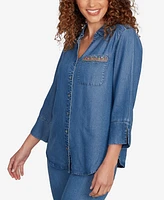 Alfred Dunner Petite El Paso Embroidered Butterfly Button Front Top
