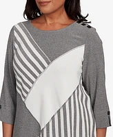 Alfred Dunner Petite Santa Barbara Diagonal Spliced Stripe Top
