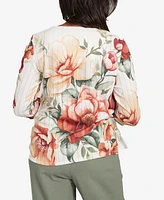 Alfred Dunner Petite Copper Canyon Dramatic Floral Split Beaded Top