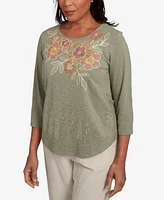 Alfred Dunner Petite Copper Canyon Scattered Sequin Floral Neck Top
