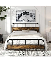 Gymax Queen Size Bed Frame Industrial Platform Bed Frame w/ Under Bed Storage