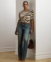 Lauren Ralph Plus Zebra-Print Stretch Cotton Boatneck Tee