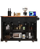 53" Farmhouse Kitchen Island Cart - Drop Leaf, Power Outlet