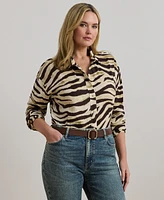 Lauren Ralph Plus Relaxed-Fit Zebra-Print Linen Shirt