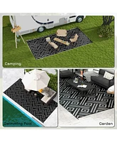 Reversible Outdoor Rug, 9' x 18' Waterproof Plastic Straw Floor Mat, Portable Rv Camping Carpet with Carry Bag, Large Floor Mat for Backyard, Deck, Pi