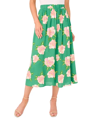 CeCe Women's Floral Pull-on Midi Circle Skirt