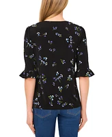 CeCe Women's Printed V-Neck 3/4-Ruffle-Sleeve Top