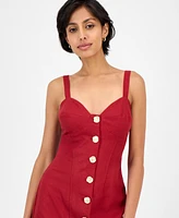 14th Place Juniors' Button-Front Bustier Sleeveless Dress