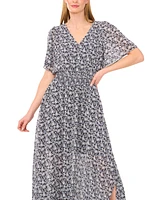 CeCe Women's V-Neck Smocked-Waist Floral-Print Maxi Dress