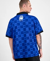 Hugo Boss Men's Fanwear Oversized Short Sleeve Open-Collar Check Logo Graphic Polo Shirt