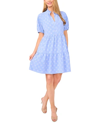 CeCe Women's Printed Puff-Sleeve Baby Doll Dress