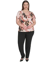 Calvin Klein Plus Placed-Print Flutter-Sleeve Top