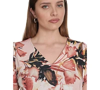 Calvin Klein Plus Placed-Print Flutter-Sleeve Top