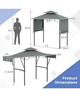 13 x 5 Feet Grill Gazebo with Dual Side Awnings and 2 Shelves Adjustable Shadow