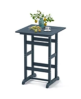 30 Inch Square Bar Table Dining Table with Slatted Tabletop for Poolside