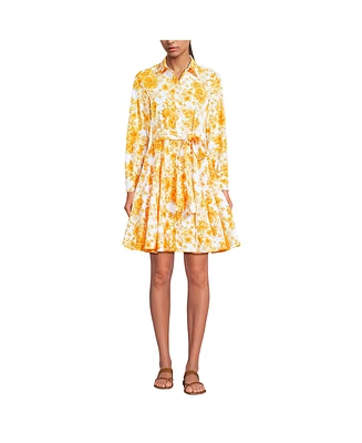 Lands' End Women's Poplin Button Front Dress with Godets