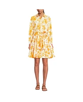 Lands' End Women's Poplin Button Front Dress with Godets