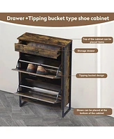 Slim Shoe Cabinet with Flip Drawers, Hidden Storage for Entryway