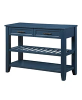 Mid-Century Navy Blue Console Sofa Table