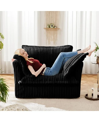 Black Corduroy Slipcovered Armchair with Pillows