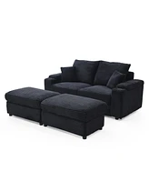 Loveseat with Ottomans,Corduroy Fabric Modular Sectional Sofa,Comfy Deep Plush Couch with Ottomans and Two Pillows,for Small Spaces, Living Room,Bedro