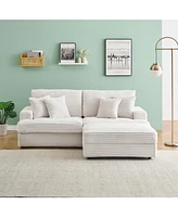 82 inches white corduroy sofa, storage feet +4 throw pillows, create a living room, office fashion new darling!
