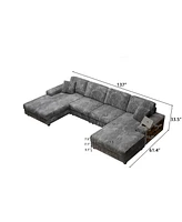 Convertible Corduroy Sofa, Large 4 Seat, Living Room Chair, Dark Grey