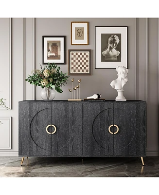 Modern Lacquered 4 Door Wooden Cabinet Sideboard Buffet Server Cabinet Storage Cabinet, for Living Room, Entryway, Hallway, Office, Kitchen and Dining