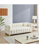 80 inches long, 21.7 inches deep, American body structure, technology fabric sofa, 3 seats waterproof and stain-proof, Beige anti-cat paw sofa