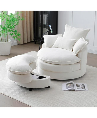 Modern Comfy Circle Lounge Chair with 360 Swivel (Beige)