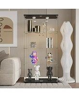 Black Tempered Glass Cabinet w/ Lights, Locks & Adjustable Feet