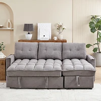 78.75" Reclining Sofa, Pull-Out Sofa Bed with Usb and tape-c charging ports, L-Shaped Sectional Sofa with Reclining Storage and Arm Side Organize