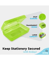 Enday Plastic Pencil Box with Snap Closure Lids Pink, Small Utility Storage Crayon School and Office Supplies Case Organizer, 1 Pc