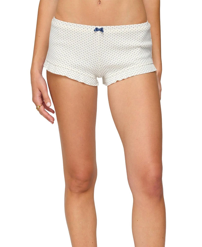 Edikted Women's Avalon Dotted Pointelle Ruffle Shorts