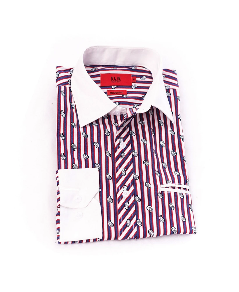 Elie Balleh Little Boys Red Slim Fit Printed Button-Down Shirt