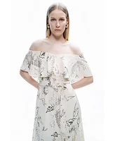 Nocturne Women's Patterned Midi Dress with Sash Tie