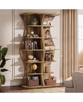 Tribesigns 73.2" Tall Corner Bookcase Set of 2, Farmhouse 6-Tier Corner Shelf for Small Space, Freestanding Bookshelf Display Shelf Plant Stand,